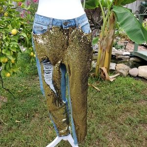 Distressed Sequined Jeans